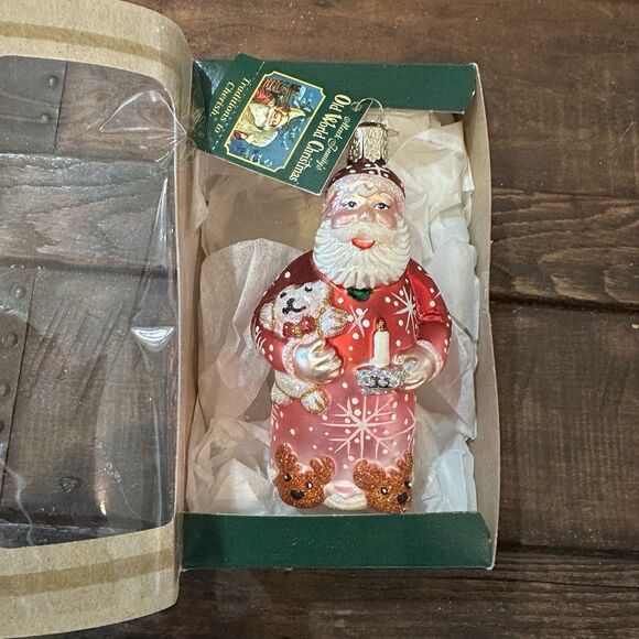NEW Old World Christmas Sparkling Sleepy SANTA Glass Tree Ornament w/ Box - Picture 1 of 8